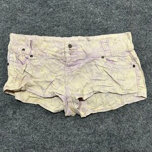 Math Shorts Womens Size 28 Purple Yellow Acid Wash Denim Studded Low Rise Mini